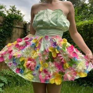 COSTUME Flower Power Camp Party Dress Tropical Fairy Wicked Glinda Size Small 34